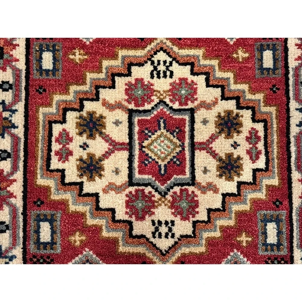 Hand Knotted Afghan Tribal Kazak Hallway Runner Red Small Geometric Rug 2'X 6.6'